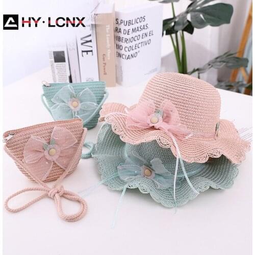 Summer New Cute Lace Bow Sunscreen Fisherman Straw Hat Girl Outdoor Fashion Breathable Monochrome Big Brim Princess Hat