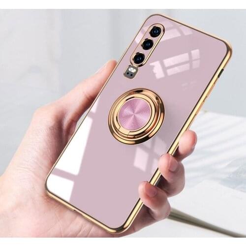 Luxury Plating Silicone Case for Huawei Honor X10 Lite 20 Pro 30 P20 P40 P30 Lite P50 Nova 5T Phone Cover With Ring Holder Stand