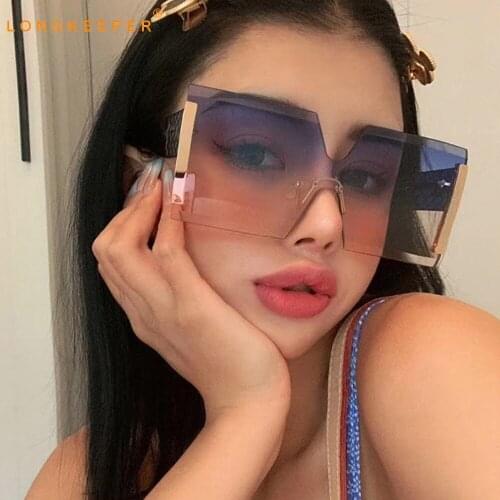 LongKeeper Oversized Square Sunglasses Women Men Luxury Brand Flat Top Big Sun Glasses Vintage One Piece Rimless Eyewear Shade