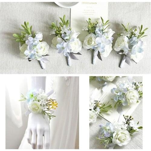 YO CHO Artificial Flowers Wrist Corsage Silk White Wedding Corsages Boutonnieres Mariage Groom Bridesmaid Bracelet Wrist Flower