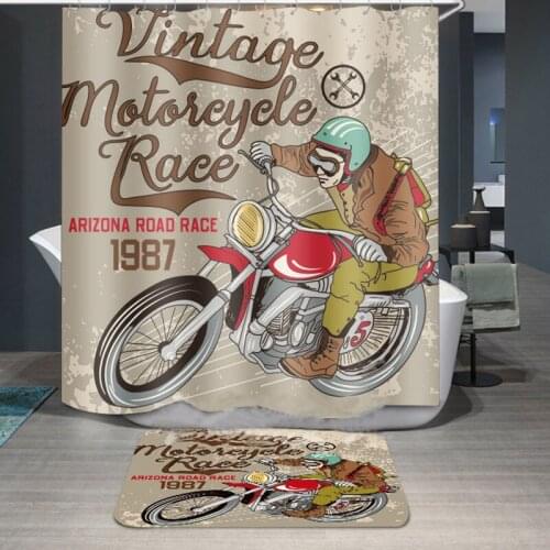 Natural Pattern Motorcyclist Polyester Shower Curtains waterproof and mouldproof Washable curtains for bathroom shower