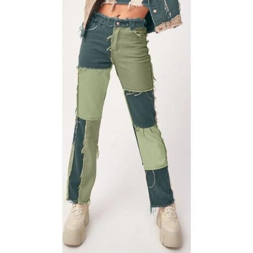 Women Patchwork Jeans Street Casual Hip Hop High Waist Contra colors Straight Harajuku Jean Female Fashion Spliced Denim Pants