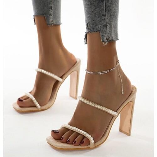 2020 Autumn Summer Women Shoes Slippers Slides Shallow Thin Heels Outside Square Toe Black Apricot Size 36-42 Solid Fashion