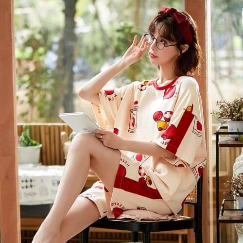 2021 Summer Fashion Cartoon Pajamas Set Women Short Sleeve Shorts Sleepwear Homewear Loose Nightwear Ladies Plus Size 3XL H1350