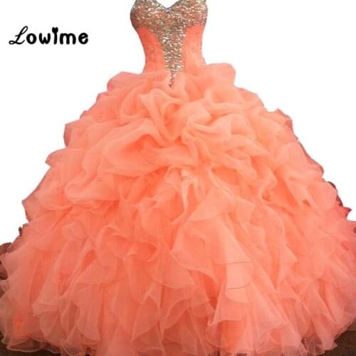Stunning Ball Gown Quinceanera Dresses Peach Pink Rhinestones Ruched Prom Dress Women Special Occasion Gown vestidos de 15 anos