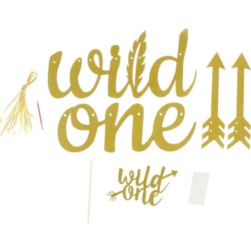 Gold Glitter Wild One Banner Party First Birthday Sign Boy Girl Decor Supplies