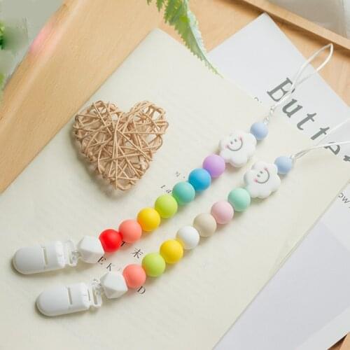 1pc Baby Pacifier chain Silicone Cloud Beads Rainbow Cartoon Teething Chain Baby Rattle Soother Chews Dummy Clips Nipple Holder