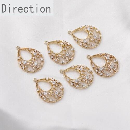 14k Gold covered retro hollow water drop inlaid with zircon Flower Pendant DIY Earrings Necklace hand made accessories material