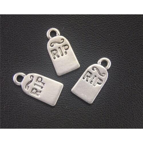 15pcs Silver Color Halloween Gravestone RIP Charms Accessories For Jewelry Making 16X8mm A2004
