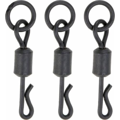 20pcs Matte Black Rolling Quick Change Swivels With Solid Ring Carp Rigs Long Body Q-shaped Swing Snap Carp Fishing Accessories