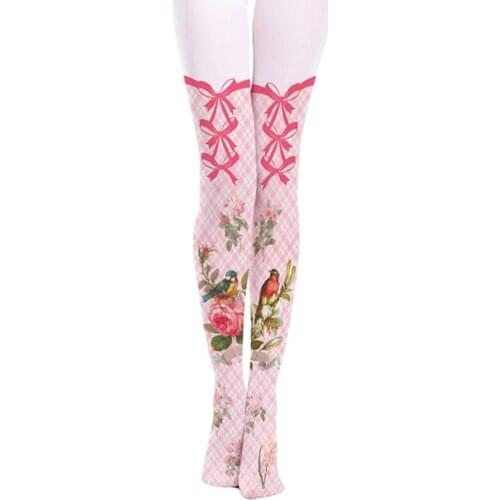 2020 Fishnet Women Tights Stockings Pantyhose Lattice Flowers and Birds Bow Tie with Printed New T Taiwan Medias Pantis Woman