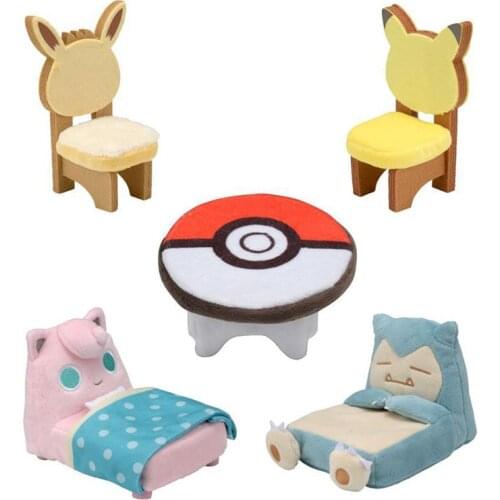 5Pcs/Set Anime Figuras Snorlax Pika Eevee Jigglypuff Chairs Pokeballs Table Decoration Pokemones Action Figures Toy Gifts
