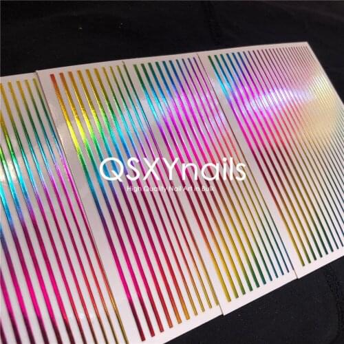 50pcs METAL RAINBOW STRIPES Pattern 3D Nail Art Sticker Adhesive Stripe Colorful Sticker Flexible Line Decals Nail Art Manicure