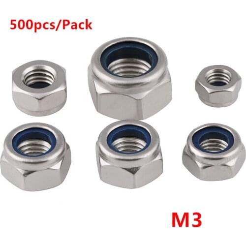 500pcs DIN985 M3 Hex Nylon Insert Lock Nuts 304 Stainless Steel A2-70 Nylon Self Locking Nut Slip Locknuts Rivnuts
