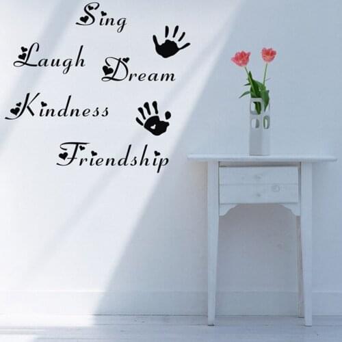 Free shipping vinyl wall decals lettering words sing laugh..with handprints,cute life quotes home wall art decor sticker ,Q0146