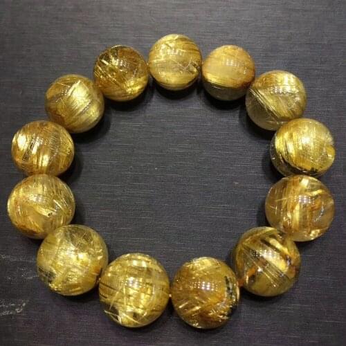 Top Natural Gold Rutilated Titanium Quartz Big Round Beads Bracelet 18mm Brazil Women Men Stretch Crystal Certificate AAAAAA