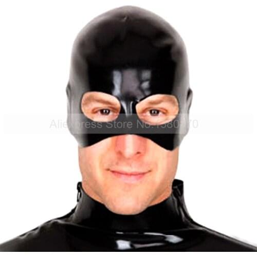 Half Face Black Latex Men Mask Rubber Fetish Hood No Zipper Handmade Costumes S-LM202