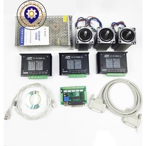 CNC Mach3 USB kit, 1pcs 5Axis Interface Board+3pcs Stepper Motor Driver+3pcs Nema23 2.2Nm Stepper Motor+1pcs 350W Power Supply