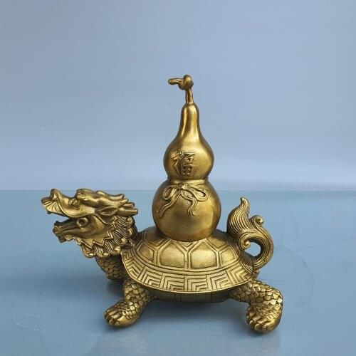 Home Decor 5" Chinese Seikos Bronze Dragon turtle gourd statue Turtle Gourd Implication Lucky fortune