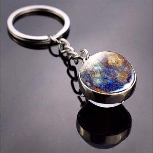 Double Sided Solar System Planet Keyring Nebula Space Keychain Moon Earth Sun Mars Art Picture Glass Ball Car Key Chain T3ED