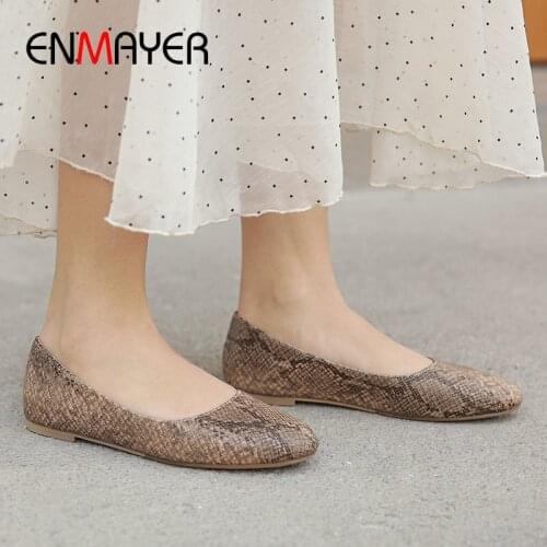 ENMAYER PU Luxury Shoes Women Basic Square Heel Slip-On Casual Round Toe Wedding Shoes Serpentine 2020 Ladies Shoes Size 34-43