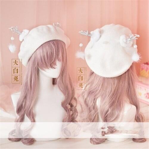 Hand Made Lolita Cute Antlers Berets Hat Girls Female Retro Casual Sweet Headwear H