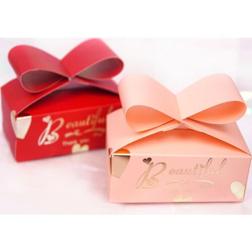 20pcs Bronzing Letters Bowknot Candy Box for Wedding Birthday Party Baby Shower Favors Packaging Paper Gift Boxes