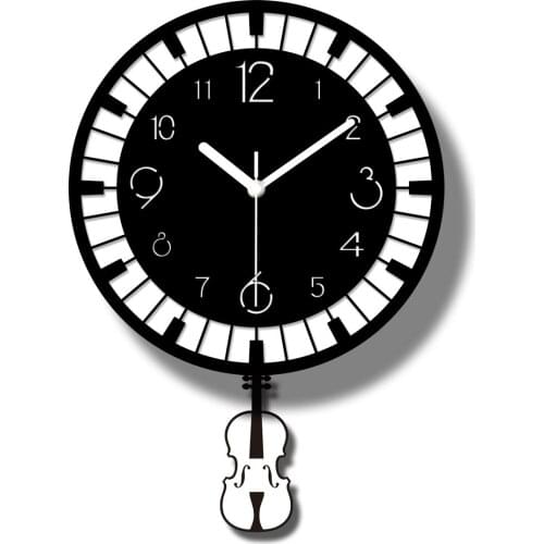 Creative Wall Clock Acrylic Black and White Pendulum Clocks Wall Decorative Keys Notes Swing Music Classroom Violin Decor SC508