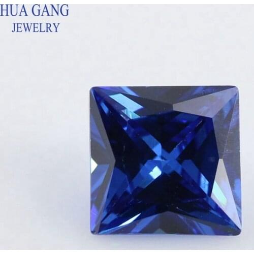 2x2~9x9mm 5A Blue Square Shape Princess Cut CZ Stone Synthetic Gems Cubic Zirconia For Jewelry