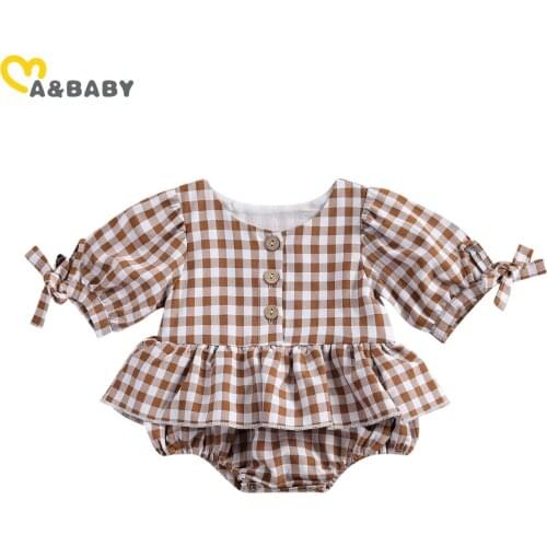 Ma&Baby 0-24M Spring Summer Toddler Newborn Infant Baby Girls Plaid Romper Half Sleeve Ruffles Jumpsuit Outfits Vintage Clothing