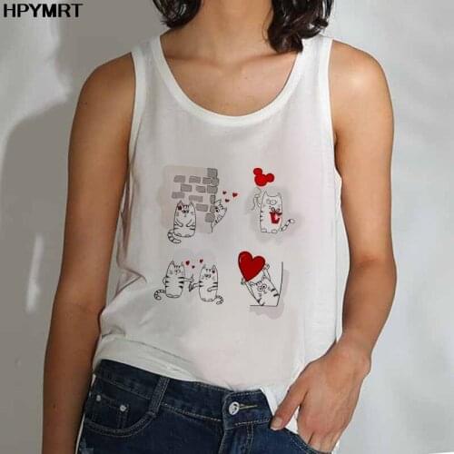 Summer Kawaii Cat Print Fashion Top Women Sexy Camis Vest Sleeveless Streetwear Female Casual Tank Tops Clothing LOVE Graphics