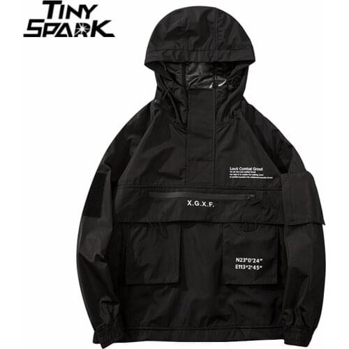 Men Hip Hop Streetwear Jacket Coat Black Windbreaker Cargo Jacket Pullover Harajuku 2021 Hooded Track Jacket Tactical Outwear