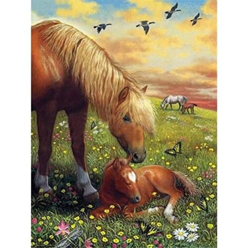 Animal Horse Flower Printed 11CT Cross Stitch Embroidery Kit DMC Threads Needlework Sewing Handicraft Knitting Floss Jewelry