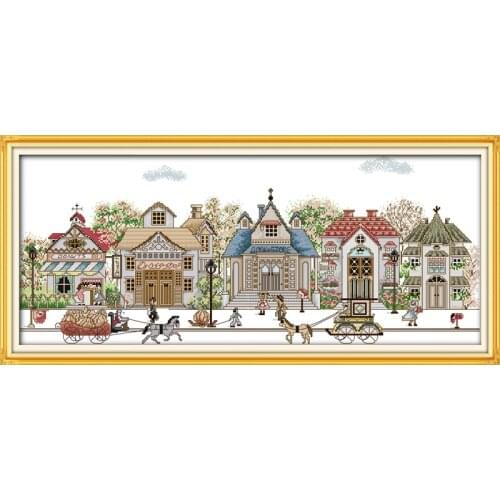 Everlasting Love Street View (5) Chinese Cross Stitch Kits Ecological Cotton Stamped 11CT DIY Gift New Year Decorations For Home
