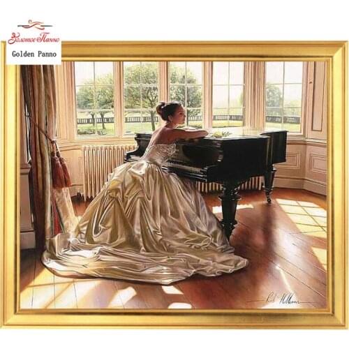 Golden Panno,Needlework,DIY DMC Cross stitch,Sets For Embroidery kit 14ct unprinted cotton thread girl playing Cross-Stitching