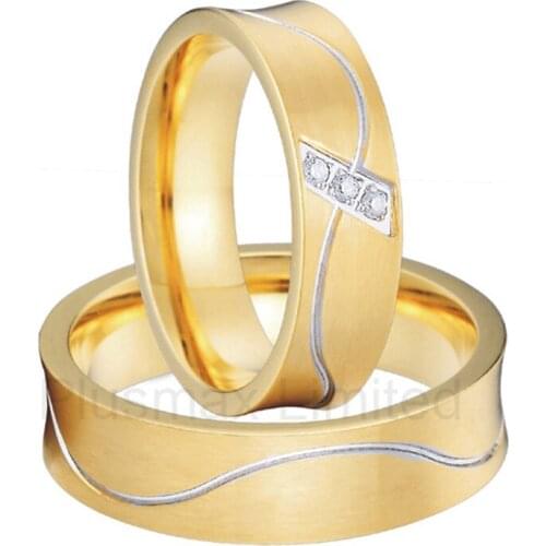Custom jewelry 2016 new trend gold color unique titanium steel couples wedding rings set