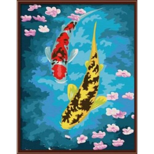 New Wall Art Frameless Pictures Painting By Numbers Handwork Canvas Oil Painting Home Decor Living Room Chinese Style Fish G050