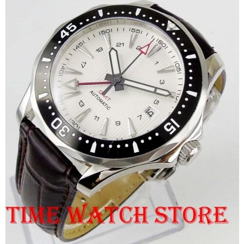 2019 New 41mm Bliger GMT Automatic watch men black Luxury mechanical waterproof white dial leather strap ceramic luminous 905