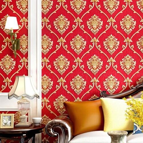 3D European Damascus Wallpaper Waterproof Simple Red Warm Beauty Salon Special Background Wallpaper