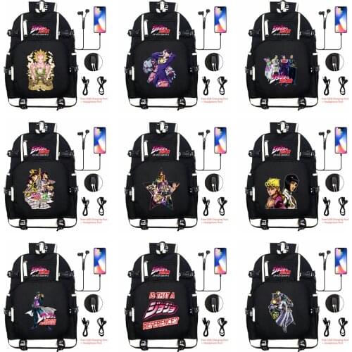JoJos Bizarre Adventure Backpack Kujo Jotaro Shoulder Travel Bag Rucksack BookBag USB Knapsack for Men Teens Kids Students