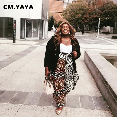 CM.YAYA Women Pants Plus Size L-5XL Print Drawstring Waist Loose Full Length Harem Pants Office Lady Casual Fashion Trousers