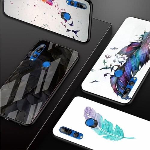 Feather Color empered Glass Phone Case For Huawei honor 8X 9 10i 20i 20Lite 20Pro 30 Pro Cover Shell