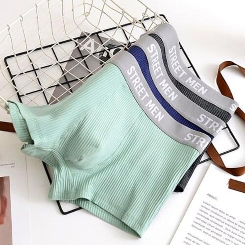 Ins Street Boxing Men Cotton Boxer Underwear Pure Cotton Breathable Youth Thread Size Sexy Man Seamless U Convex Underpant