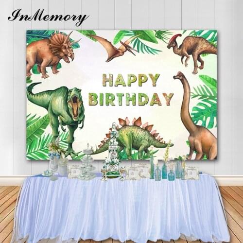 InMemory Cartoon Dinosaur Theme Birthday Party Photography Background Vinyl Boy Birthday Banner Custom Photo Backdrop Photocall