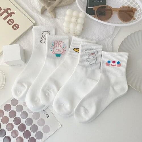 SP&CITY Japanese Socks Womens Lovely Cartoon Print Pack Woman Socks Cotton Solid Socks For Cute JK Girl Clothing Accessories