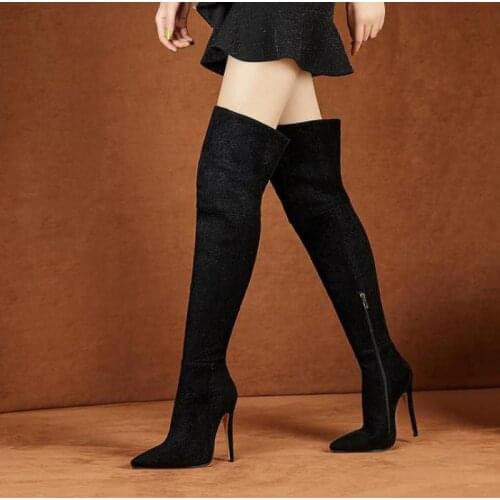 Womens Boots Thin Heel 2021 Autumn Winter New High Heels Pointed Toe Knight Boots Leather Shoes Women Over-the-knee Long Boots