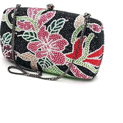 Bridal wedding party purses women evening party flower design diamonds artistic full crystal clutches purses