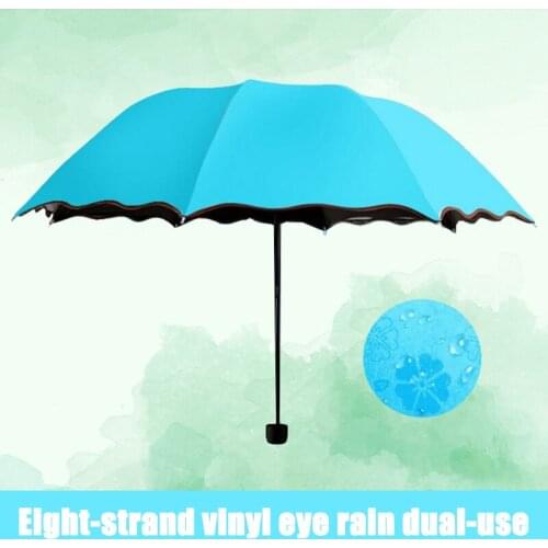 Ladies Portable Umbrellas Windproof 3-Folding Blossoms in Water Changes Color Anti-UV Sun/Rain Umbrella JAN88