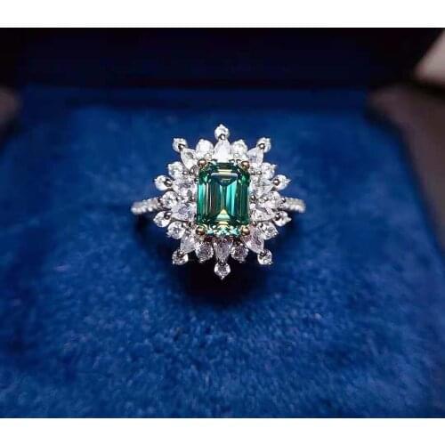 High-quality Square Green Moissanite Personality Ring S925 Sterling Silver Fine Fashion Wedding Jewelry For Women MeibaPJFS