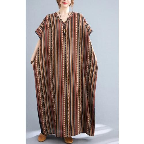 Short sleeve cotton vintage stripe dresses for women casual loose maxi long woman summer beach dress elegant clothes 2021